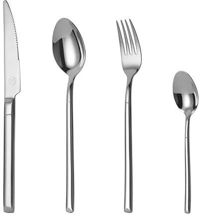 Mr.Spoon Serie Blanco Juego de 24 Piezas cubiertos,18/10 Acero Inoxidable,Plateado,Servir para 6 Personas Cuberterías,Ideas Regalo,Incluye Cuchillo/Tenedor/Cuchara.Para Casa, Hotel, Restaurante