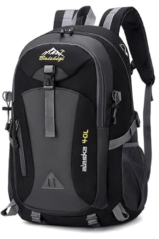 UieaMsio Wanderrucksack Herren Damen, 40L Große Kapazität Travel Rucksack, Trekkingrucksack Multifunktionale Reiserucksack für Outdoor Sport Bergsteigen Radfahren Reisen (Schwarz)