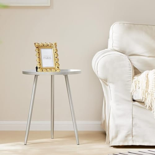 Beistelltisch Rund aus Metall – Skandinavischer Stil, Couchtisch mit Schutzrand, Moderner Nachttisch für Wohnzimmer, Schlafzimmer und Büro – Eleganter Design-Tisch (Silber)