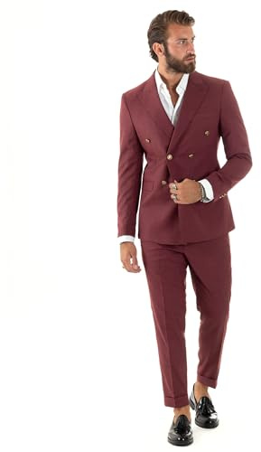 Giosal Abito Uomo Doppiopetto Vestito Completo Giacca Pantaloni Bottoni Metallo Melangiato Elegante Vari Colori