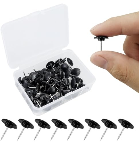 55 Stück Stecknadeln, Schwarze Reißzwecken, Heftzwecken, Zahnradförmige Reißnägel Kunststoff für Wandbehänge, Stahlspitze, Korkplatte, Reißzwecken für Karten, Poster, Fotos