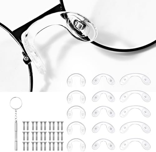 Ymapinc 15 Stück Brille Nasenpads Silikon U Form Brillen Nasenpads mit Installationstools Einschraubbar Brillenpads für Brille Sonnenbrillen 3 Größen(2.7/3/4.2cm)