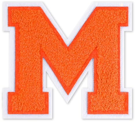 QianSiLi 4.5 Inch Chenille Iron On Letters for Clothes Varsity Letter Patches Embroidered Patch Iron On Patches for Clothing Varsity Jacket Hoodie (Orange,M)