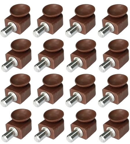 Reggipiani per Cristalli; Supporti Ventosa per Ripiani in Vetro o Legno e Derivati, di Pensili, Vetrine, Cristalliere, Mobili cucine, Librerie, Camerette, ecc. 16 pz. (MARRONE, 5 mm)