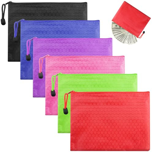 VEPEPE 6 Stück Geldtaschen A5 Dokumententasche, Geldmappe mit Reißverschluss, kleine Geld Tasche zur Geldaufbewahrung für Haushalt, Schule, Reisen und Business (23×17.8 cm)