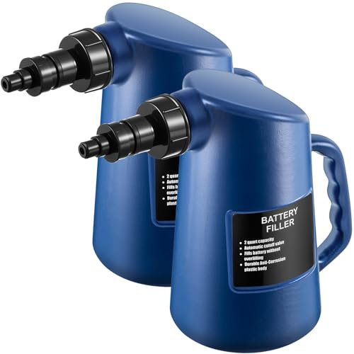 Kritkin 2 Pcs Heavy Duty Battery Filler 2 Quarts Battery Filler with Auto Shut and Drip Free Valve Water Filling Bottles for Golf Cart Automotive Tools Deep Cycle (Single Opening)