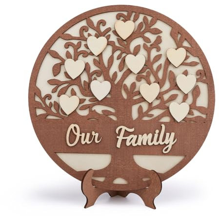 DICOSMETIC Decorazione per albero genealogico in legno, marrone, 30 cm, piatta, rotonda, per famiglie, festa della mamma, regalo di compleanno per soggiorno, decorazione da tavolo