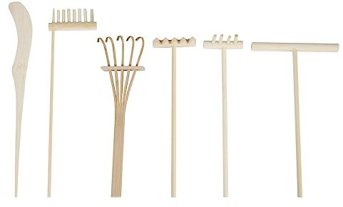 Fozriybefy Mini Japanischer Garten Rechen Bambus Werkzeug Set, Sandkasten Sandspiel Therapie Spielzeug Set für Spirituelle Friedensmeditation