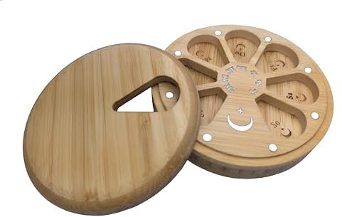 ELEMENTBOX Doppelseitige Premium Pillenbox, Tablettendose mit 24 K Gold Magneten, Pillendose 11CM, Tablettebox 7 Tage, Medizindose aus Holz, Medikamenten-Organizer, wöchentliche Medizinbox
