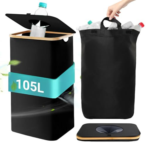105L Collecteur De Bouteille, RéUtilisable RéCipient De Collecte De Bouteilles Avec Sac De Transport Pour Ranger Les Bouteilles En Plastique Bouteilles En Verre Convient Pour La Cuisine Le DéBarras