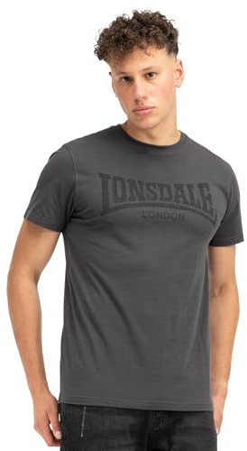 Lonsdale Herren T-Shirt Logo Kai Normale Passform, Anthracite/Black, XS