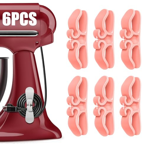 Cord Organizer for Appliances, 6-Pack Stick-On Silicone Cable Holders – Cute & Functional Cord Wraps for Coffee Makers, Blenders, Mixers, Air Fryers – Tidy Kitchen Counter Cord Management(Pink)