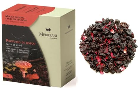 Meridiani® | Profumo di Bosco Miscela Frutta e Fiori per Infusione | Tisana Ribes Rosso e Mirtillo Senza Caffeina - (80 Gr) | Infuso Gusto Fruttato