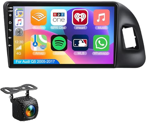 Android 13 Radio Coche para Audi Q5 2005-2017 9 Pulgadas HD Pantalla Táctil con Inalámbrico CarPlay y Android Auto, Navegación GPS, FM/RDS, Bluetooth, Control Volante+AHD Cámara Trasera(S-2(2G+32G))