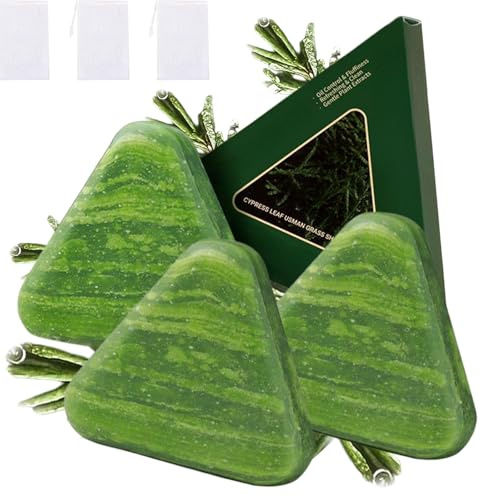 Green Triangle Soap Shampoo Bar with Usman Grass - Natural Cypress Leaf Solid Shampoo Bar for Natural Herbal Hair Care, Calming & Strengthens Hair for Women and Men (3PCS)