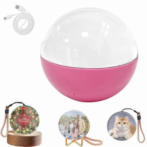 Kristall erinnerungskugeln Video Player mit WLAN, Kristallkugel Digitalanzeige, Individuelle Leuchtkugel, Personalisierte Digitale Erinnerungsanzeige - Hochladbare Videos und Fotos (USB,Pink)