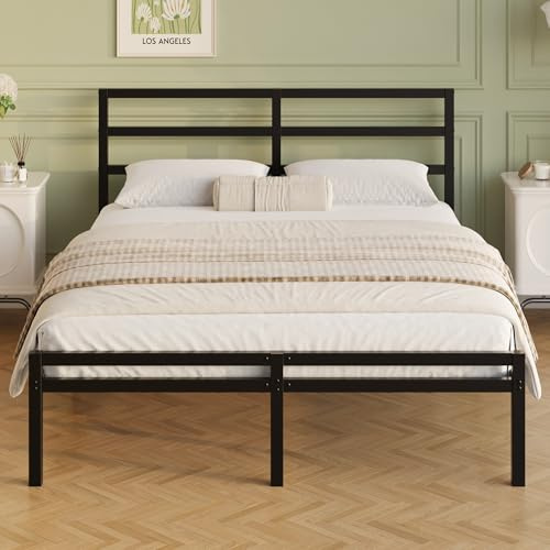 Lutown-Teen Cadre de Lit 140 x 190 cm avec Tête, Lit 2 Personnes | Sommier Robuste d'une Hauteur de 30 cm, Support de Lattes en Métal, Espace de Rangement, Montage Facile, Sans Bruit, Noir