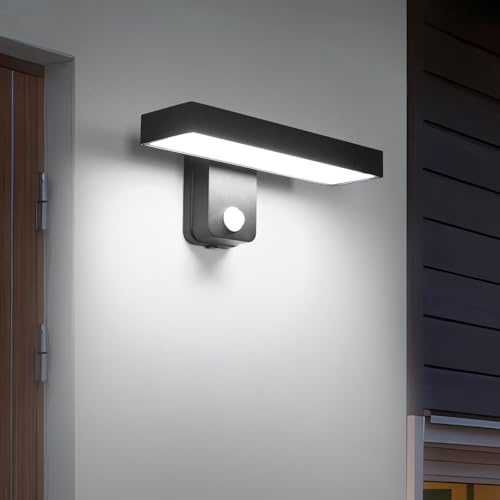 Riserva Außenlampe mit Bewegungsmelder 17W, IP65 350° Drehend Schwarz 6500K | Außenwandleuchte Modern LED Aluminium für Garten, Garage, Innenhof, Eingang, Flur