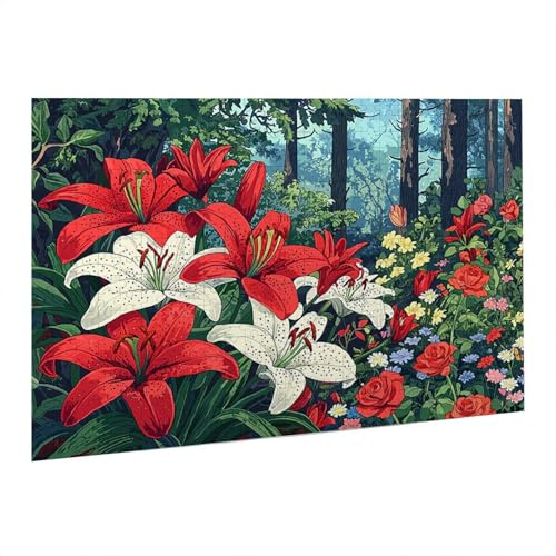 Lilien Puzzle 1000 Teile, 3D Puzzle Erwachsene, EIN Herausforderndes Rätsel, Puzzlespiele für Die Ganze Familie, Geschenke für Männer, Frauen, Weihnachtspuzzle Home Dekoration Thema: Lilien fr0-831
