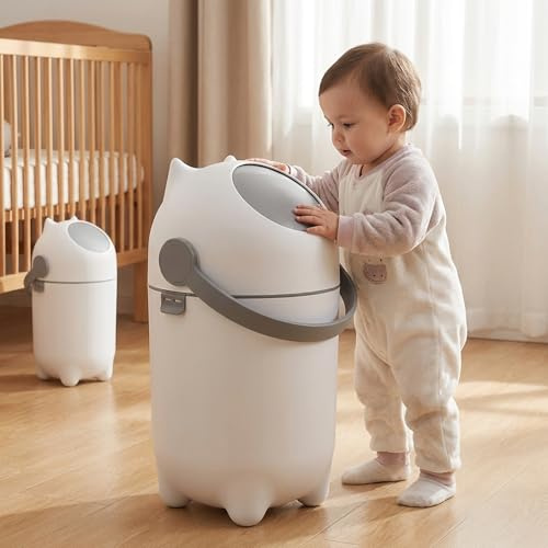 Poubelle à couches avec couvercle hermétique, poubelle à couches sans odeur, poubelle de chambre d'enfant de 15 litres/4 gallons, peut contenir jusqu'à 16 couches, poubelle portable pour bébé (Grey)