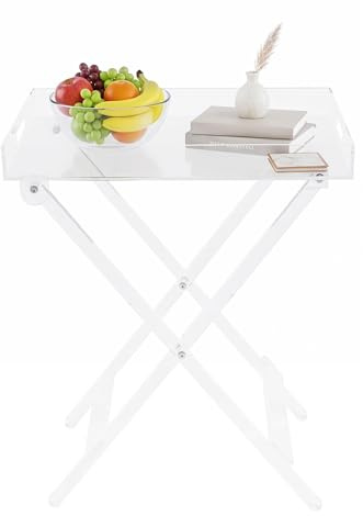 Densony Klappbarer Acryl-Tisch 48x35x60cm Acryl-Tabletttisch mit X-förmigem Ständer & Griffen Transparenter Klapptisch für platzsparende Beistelltische im Wohnzimmer