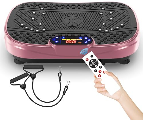 Vibrationsplatte mit Magnetfeldtherapie & Bluetooth | 120 Geschwindigkeitsstufen Ganzkörpertraining | Vibrationsplatten mit Fernbedienung & Widerstandsbändern für Zuhause Abnehmen Muskelaufbau