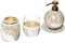 Madison Park Mosaic - Juego de Accesorios de baño de 4 Piezas con dispensador de jabón Dorado, Soporte para Cepillo de Dientes, Vaso y Bandeja para Anillos