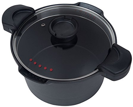 MasterPan 5 QT. Non-Stick Stock N’ Pasta Pot w/Locking Handles and Easy Pour Strainer, 9”