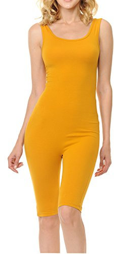 JJJ Damen Catsuit Baumwolle Tank Bermuda Kurz Yoga Bodysuit Jumpsuit - Made in USA - Gelb - 3X Mehr