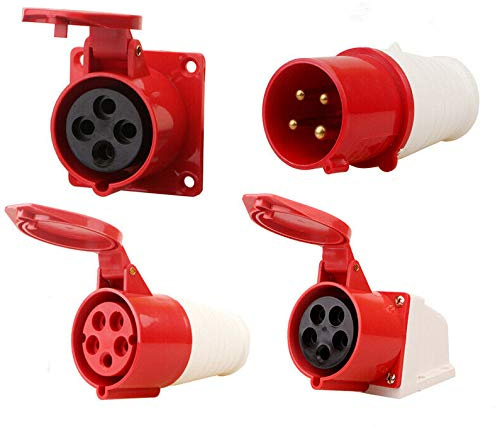 BE-TOOL Fiche et prises industrielles 16 A IP44 4 broches étanche Rouge et blanc (4 broches 32 A 224)