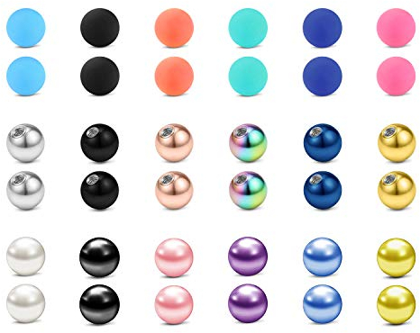 LAURITAMI 36stk Piercing Kugel Ersatzkugeln Set 16G 3mm Chirurgenstahl Silikon Kunststoff Gewinde Schraubkugel Körperschmuck für Lippenpiercing