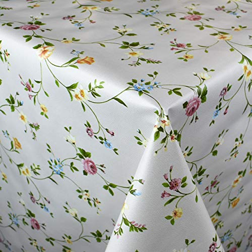 KEVKUS Wachstuch Tischdecke P672-1 Bunte Blumenranke floral wählbar in eckig rund oval (Rand: Borte (gehäkelte Bordüre), 140 x 340 cm oval)