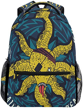 BEUSS Goldene Krake Studentenrucksack Kinderrucksack Büchertasche Schülerrucksack mit Laptop Rucksäcke für die Reise Teen Mädchen Jungs