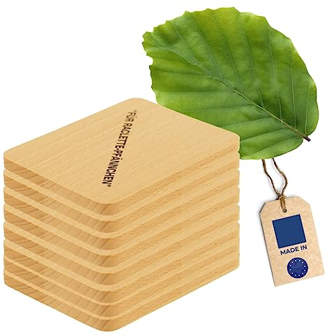 8X HOFMEISTER® Untersetzer für Raclette-Pfännchen aus Holz, 10 cm, schont Raclette-Pfännchen & Tische vor Öl & Kratzern, hitzebeständiges Raclette Brett, EU Produktion, heimische Buche