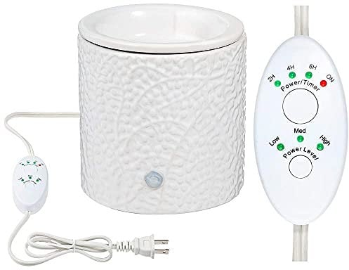 White Leaf Ceramic Candle Warmer Electric with Safety Timer | Automatic On/Off Plug in Fragrance Warmer for Scented Wax Melts, Cubes, Tarts | Air Freshener Set for Home Décor, Office, and Gifts
