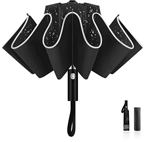 LAMA Paraguas Plegables, Paraguas Invertido Resistente al Viento, Apertura Automática/Cierre Automático, Anti-UV, Compacto, Paraguas de Viaje Portátil con Rayas Reflectantes para sol de Lluvia
