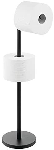 mDesign Toilettenpapierhalter frei stehend – moderner Papierrollenhalter für Badezimmer & Gäste-WC – stilvoller Klopapierhalter aus rostbeständigem Metall – schwarz