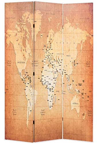 Raumteiler Trennwand Stellwand Balkon Sichtschutz，Raumteiler klappbar 120 x 170 cm Weltkarte Gelb