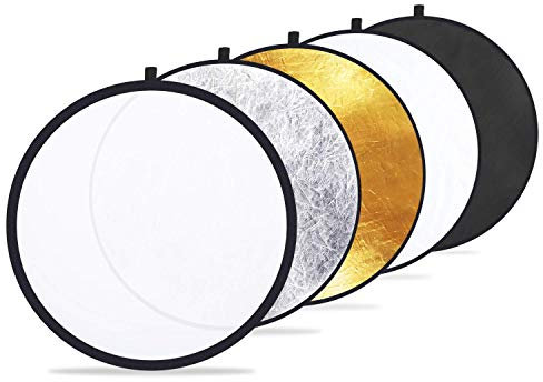 Etekcity 110 cm 5-in-1 Fotografie Reflektor Lichtreflektoren für Fotografie Multi-Disc Foto Reflektor faltbar mit Tasche – transluzent, Silber, Gold, weiß und schwarz