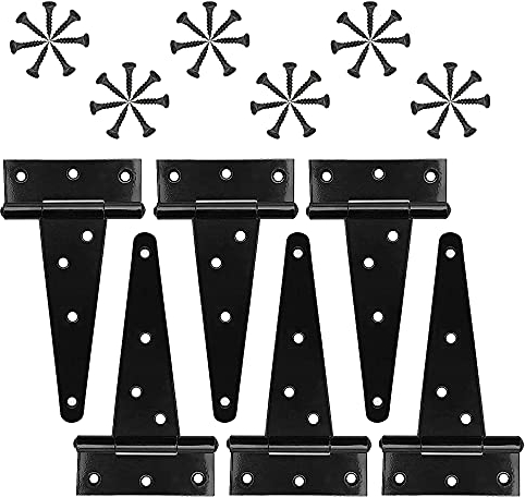 6 Stück Scharniere, T Scharnier Schwarz, Scharnier Edelstahl, klappbares Scharnier, Türscharniere mit 36 Stück Schrauben für Schuppentür Scheunen Garten Tor Fenster, 125 mm/ 5 Zoll