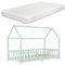 [en.casa] Kinderbett Sisimiut mit Matratze 90 x 200 cm Hausbett mit Rausfallschutz Holzbett für Kinder Bodenbett Lattenrost Kiefernholz Mintgrün/Weiß