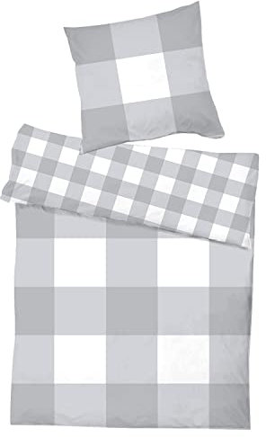 Mojawo 2tg Karo Cashmere Touch Wende-Bettwäsche Bettbezug Grau/Weiß 135x200/80x80cm Reißverschluss