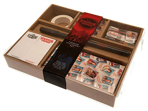Stranger Things Premium Schreibwarenset bestehend aus Bleistift, Haftnotizen, Notizblock, Stecknadeln, Büroklammern und Klebeband - Offizielles Lizenzprodukt