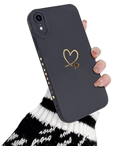 Newseego Case Compatible with iPhone XR, Fashion Gold Love-Heart Pattern Design Flexible Soft Liquid Silicone iPhone XR Case Shockproof Protective Case with All-inclusive Lens for iPhone XR