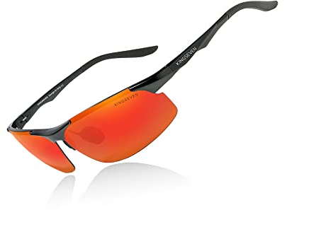 KINGSEVEN Sport Sonnenbrille für Herren Polarisierte Fahrbrille Ultraleichter Al-Mg Metallrahmen UV400-Schutz 9126 (Orange)