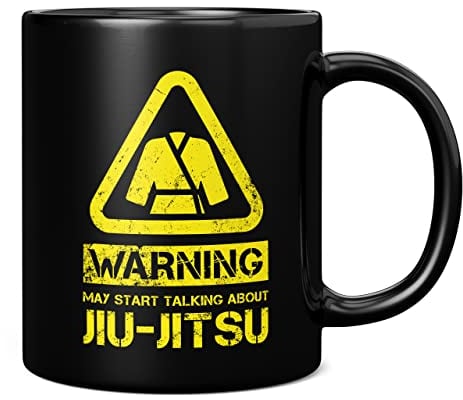 Mug Monster - Warning May Start Talking About Jiu-Jitsu Funny Gift Mug - Ceramic Coffee Mug/Cup, Gift for Men or Women, Extra Large and Giant Mug Available, 11oz Black Mug