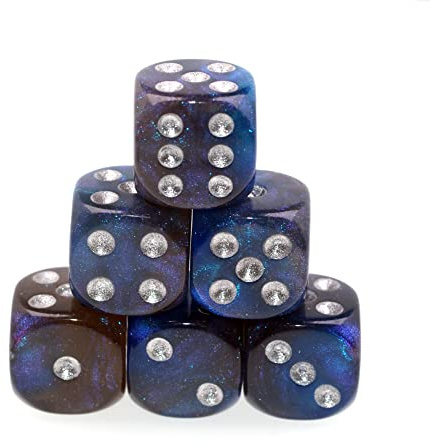 Würfelzeit 7483 - Würfelset W6 16 mm Cosmoo Moonlight w/Silver (6 RPG-Würfel im Polybeutel)
