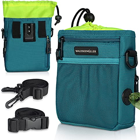 Lake Blue Dog Treat Pouch with Multiple Pockets, Built-In Poop Waste Bags Dispenser, Adjustable Belt 3 Ways to Wear