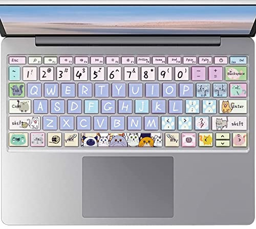 WSLUCKO Silicone Keyboard Skin for 12.4 Microsoft Surface Laptop Go 1/2 / 3, Cute Cat