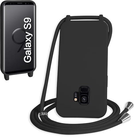 WenBaby Coque avec Cordon pour Samsung Galaxy S9,Collier pour Étui bandoulière Colliers de cellulaire Mince Antichoc Réglable Lanyard Silicone Case,Noir